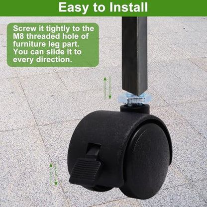 1 Inch Swivel Caster Wheels with Brake, M8 Threaded Swivel Casters Set of 4, Black Nylon Replacement Casters Wheels for Furniture Table Cabinet Office Chair - style: 1 Inch with Brake-Threaded Stem