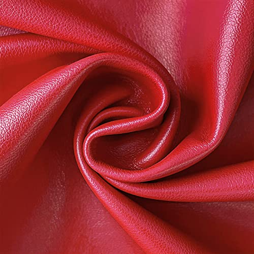 Faux Leather Fabric 1 Yard 54" x 36" Soft Solid Color Crafts Material 0.9mm Thick Perfect for Upholstery Covers, Bags, Leather Clothing and Accessories (Red) - color: Red