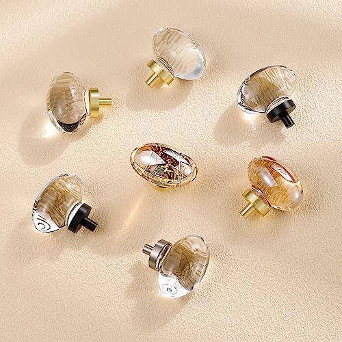 16 Pack Glass Cabinet Knobs and Pulls, Oval Crystal Knobs for Dresser Drawers, Satin Brass/Gold Kitchen Cabinet Knobs Egg Shape - color: Satin Brass/Gold, size: 16 Pack