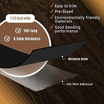 GSCIT Club Melamine Edge Banding, 1 1/2 Inch x 10ft Black With Hot Melt Adhesive Pre-glued Flexible Edging Trim for Plywood Cabinet - color: Black, size: 1 1/2"x 10ft