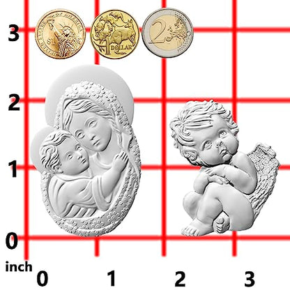 Art Molds for Polyclay Air Dry Clay Plaster, Carved Holy Family Mother and Cherub - color: Cherub