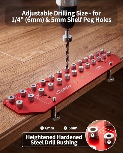 VASTHOME 13 Holes Shelf Pin Jig - 1/4" (6mm) & 5mm Shelf Holes Drilling Jig - size: 13 Holes