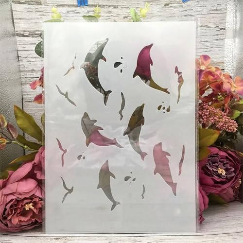 TIAMECH A4 Reusable Dolphin Roaming Stencil for Painting - style: Dolphin Roaming
