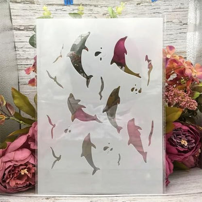 TIAMECH A4 Reusable Dolphin Roaming Stencil for Painting - style: Dolphin Roaming