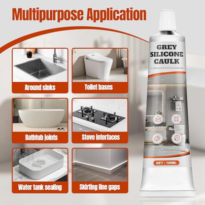 Gray Silicone Caulk, Flexible & Waterproof Caulking, Easy Squeeze - color: Gray