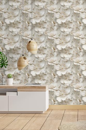 Peel and Stick Wallpaper Gray Yellow Gradient Floral Feature - color: Cream&Light yellow, size: 17.7" x 393.7"