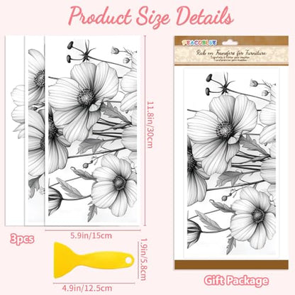 Peacoblue Sketch Flower Rub On Transfers for Furniture Craft 6"x12" - style: Sketch Flower