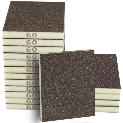 16PCS 60 Grits Sanding Sponge Coarse Sanding Block, Washable and Reusable Wet Dry Sandpaper Sponge， Sander Sponges for Wood Drywall Metal Wood - color: Brown, size: 60 Grits-16PCS