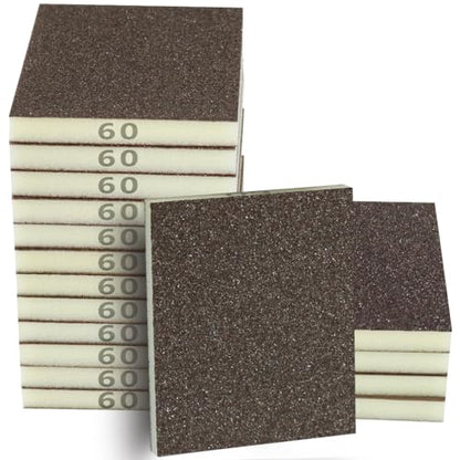 16PCS 60 Grits Sanding Sponge Coarse Sanding Block, Washable and Reusable Wet Dry Sandpaper Sponge， Sander Sponges for Wood Drywall Metal Wood - color: Brown, size: 60 Grits-16PCS