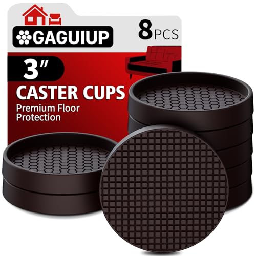 Non Slip Furniture Pads- 3"x3" Round Anti Skid Caster Cups Furniture Coasters, Anti-Sliding Grippers Floor Protectors for Furniture Bed, Couch, Chair Leg, Brown(Set of 8) - size: 3" 8pcs Brown