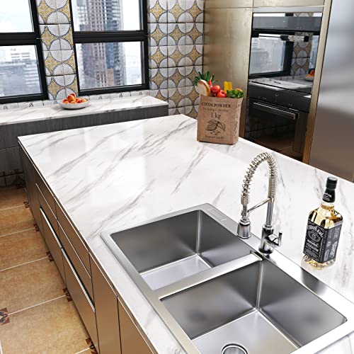 White Marble Contact Paper for Countertops Peel and Stick Marble Wallpaper - size: 17.7" x 118"