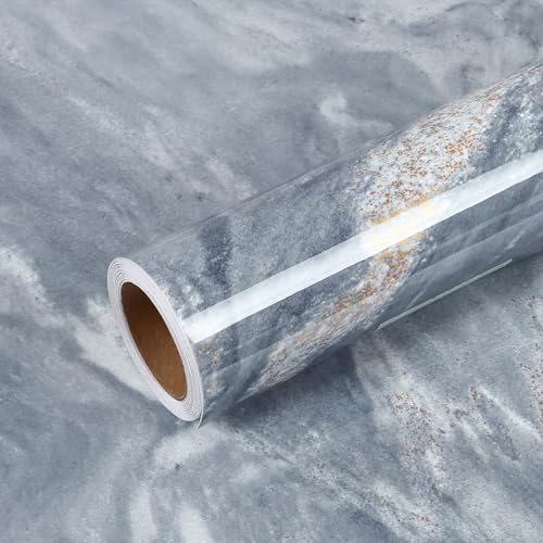 VEELIKE Glossy Blue Gold Marble Contact Paper for Countertops Waterproof Peel and Stick Countertops 15.7''x118'' Thick Marble Vinyl Wallpaper Adhesive Counter Top Covers for Kitchen Bathroom Desk - color: Gold Blue, size: 15.7" x 118"