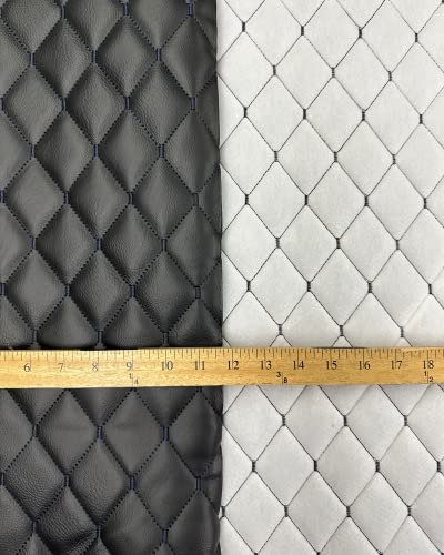 Vinyl Soft Grain Fine Thread Quilted Foam Fabric with 3/8" Foam Backing Upholstery / 52" Wide/Sold by The Yard/FABRIC EMPIRE - Black, Navy HQ Black Thread Diamond 2" x 3" - color: Black With Navy Threading, size: Diamond 2" x 3"