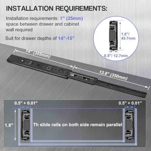 Soft Close Drawer Slides 14 Inch - Black, 1 Pair (2 Pieces) - color: Black, size: 14 Inch