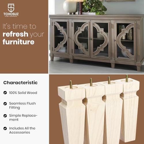 3 inch / 8cm Wooden Furniture Legs, Pack of 4 Unfinished Wood Square Mid Century Replacement Feet with 5/16" Hardware for Sofa Table Couch Cabinet Chair Bench Ottoman - color: Varnish, size: 3"/8cm