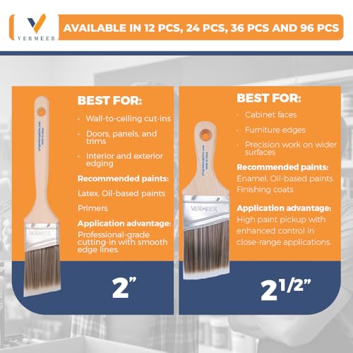 Vermeer Angled Paint Brushes, Assorted Paint Brush Set for Trim, 4 Pc