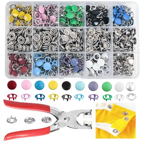 GTAAOY 9.5 mm Metal Snap Buttons with Snap Pliers, 200 Sets / 800 pcs - style: Mix Snaps-200set