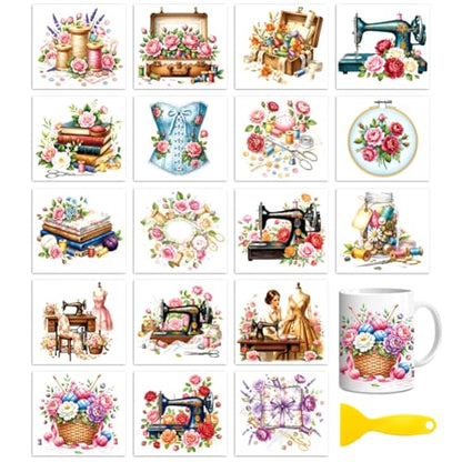 Peacoblue Vintage Sewing Rub On Transfers for Craft, Transfer Sticker - style: Vintage Sewing