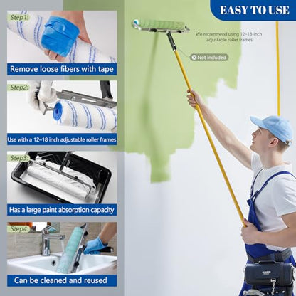 18 Inch Microfiber Paint Roller Covers, 3/8" Nap, 8 Pack - size: 18 Inch Paint Roller Kit, 8 Pack