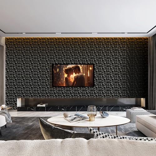 INMOZATA 3D Wall Panels, Diamond Textured PVC Accent Wall Panels - color: B_Black