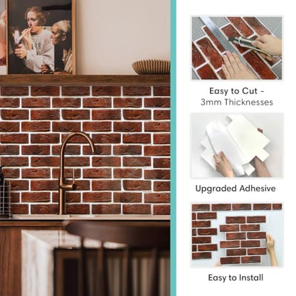 Commomy Faux Brick Wall Panels Peel and Stick Thin PVC 10 Pcs 11.8" x 11.8" - color: Brick-WK