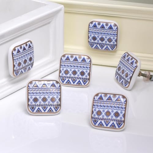 Indian Shelf 18 Pack Round Cabinet Knobs for Dresser Drawer (Multicolor) - color: Blue Golden White, size: 18 Knobs