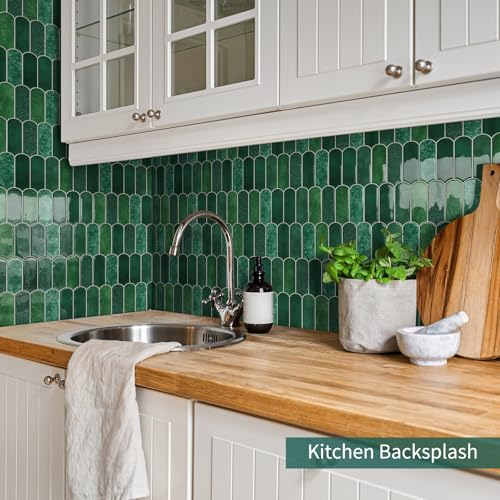 10-Sheet Upgraded Thicker Peel and Stick Kitchen Backsplash Tiles - color: Forest Green