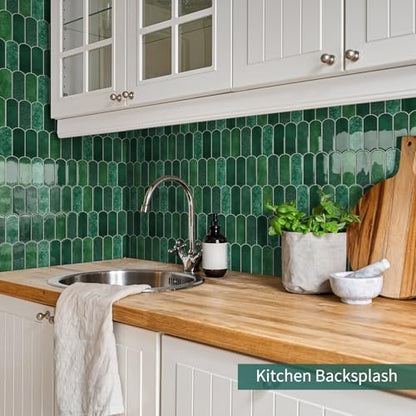 10-Sheet Upgraded Thicker Peel and Stick Kitchen Backsplash Tiles - color: Forest Green