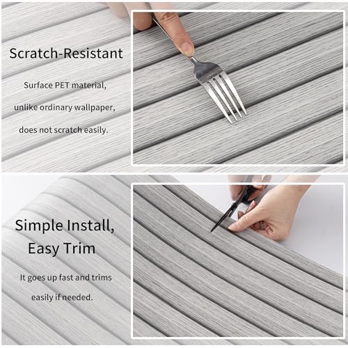 Haimin Wood Grain Slat Wall Panels Peel and Stick Faux Wood Thick Wallpaper - color: Light Gray