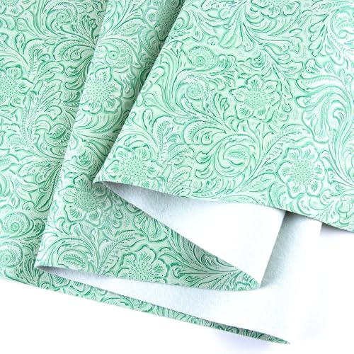 Ramya Embossed Faux Leather Sheets Fabric 12" x 53",for Handmade DIY Bows Wallet Sewing,Leather Earring Crafts Projects (Jade Green) - color: Jade Green