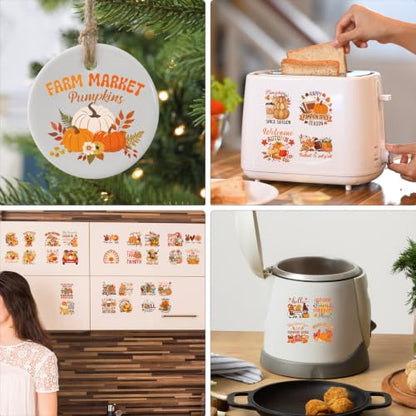 AFRITEE Mini Fall Rub on Transfers Pumpkin Ornaments Sticker for Glass Jars - style: Spice
