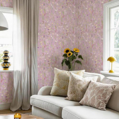 JiffDiff Purple Botanical Floral Peel and Stick Wallpaper, 17.3" x 118" - color: Purple, size: 17.3" x 118"