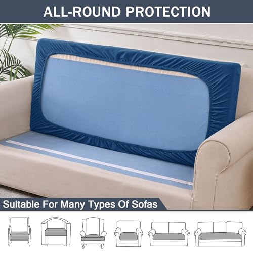 Stretch Cushion Cover, Soft Velvet Plush Cushion Slipcovers Loveseat Sofa Covers Couch Seat Covers Furniture Protector with Elastic Bottom (Large, Blue) - color: Blue, size: Large