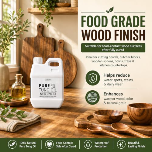 256oz 100% Pure Tung Oil with Brush, Food Safe Waterproof Low Odor - size: 256 Fl Oz