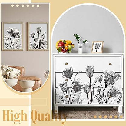 Sinmoe 4 Sheets Rub on Transfers, Watercolor Floral Decals, Black
