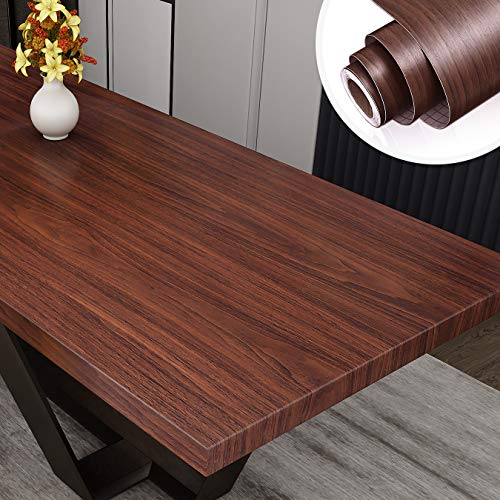 Yenhome Walnut Contact Paper Wood Grain Contact Paper 24"X118" Dark Brown Wood Contact Paper for Desk Countertop Shelves Self Adhesive Wood Wallpaper Peel and Stick for Kitchen Table Cabinet Wallpaper - color: Black-Walnut, size: 24" x 118"