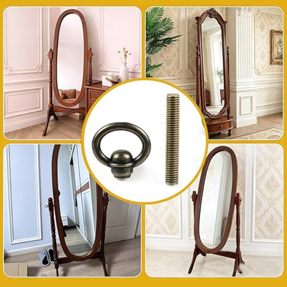 4 Pack Antique Brass Swivel Mirror Mounting Hardware, M8x85 Dresser Mirror Brackets with Adjustable Pivot Screws for Vanity Cabinet Frame, Mirror Mount - size: M8x85