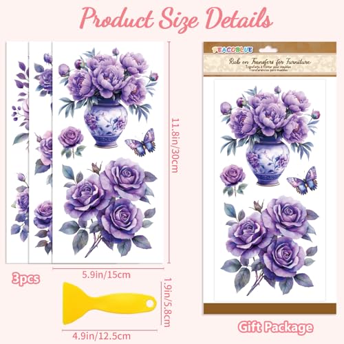 Peacoblue Purple Flowers Rub On Transfers for Furniture Craft 6"x12" - style: Bright Purple Flowers
