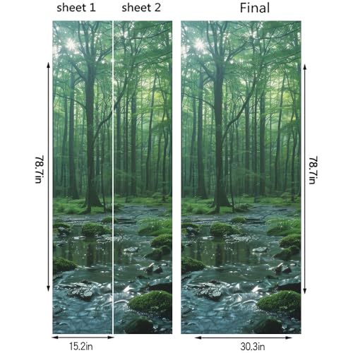 Green River Jungle Froest Tree Moss Landscape Nature Door Stickers Decals Peel and Stick Removable Vinyl Waterproof Self Adhesive Wall Covers Poster for Home Office Decoration 30.3" W x 78.7" H