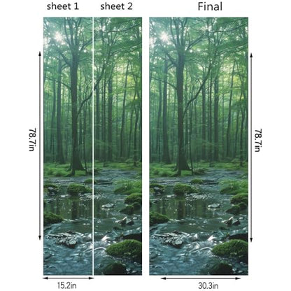 Green River Jungle Froest Tree Moss Landscape Nature Door Stickers Decals Peel and Stick Removable Vinyl Waterproof Self Adhesive Wall Covers Poster for Home Office Decoration 30.3" W x 78.7" H