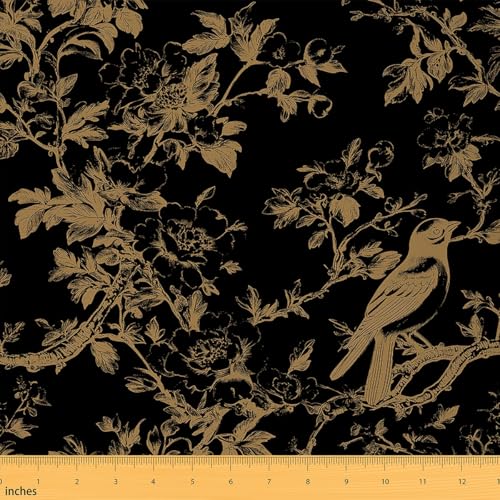 Feelyou Groovy Flower Fabric by The Yard 2 Yards Soft Retro Floral - color: Black Golden, size: 2 Yards