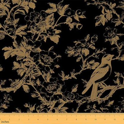 Feelyou Groovy Flower Fabric by The Yard 3 Yards Soft Retro Floral - color: Black Golden, size: 3 Yards