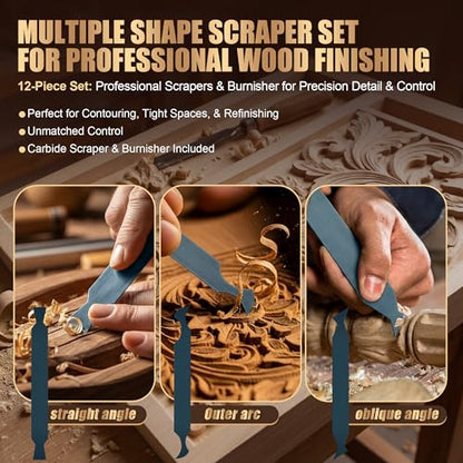 14 Pcs Cabinet Scraper Cards and Cabinet Scraper Burnisher