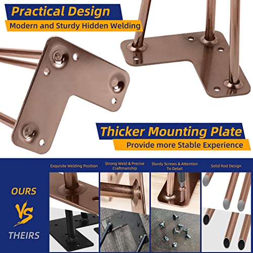 ROTHLEY Table legs 28 Inch Hairpin Legs 3 Solid Rods Metal Table Legs for Furniture Set of 4 Desk Legs with Floor Protectors Heavy Duty Metal Legs for Table DIY Projects Furniture Feet(Antique Copper) - size: 28 inch