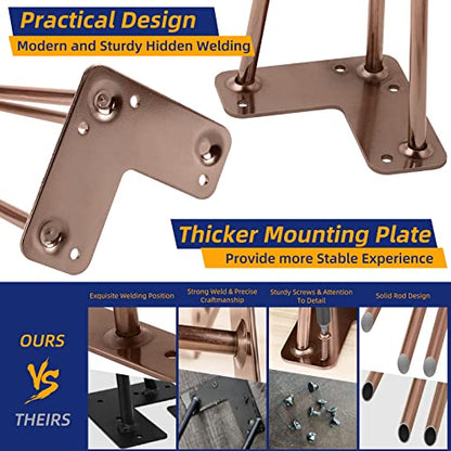 ROTHLEY Table legs 28 Inch Hairpin Legs 3 Solid Rods Metal Table Legs for Furniture Set of 4 Desk Legs with Floor Protectors Heavy Duty Metal Legs for Table DIY Projects Furniture Feet(Antique Copper) - size: 28 inch