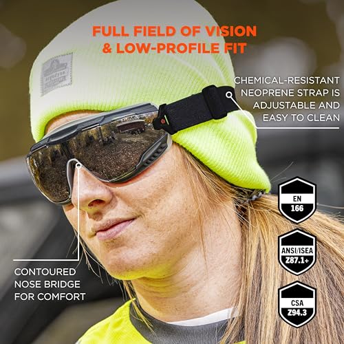 Ergodyne Skullerz Arkyn Protective Dust Safety Goggle, Non-Vented, Anti Fog, Scratch Resistant, Adjustable Neoprene Strap - color: Smoke Lens, style: Work Utility