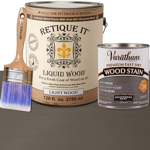 Retique It Liquid Wood - Gallon Light Wood w/Weathered Gray Stain-Stainable Wood Fiber Paint-Put a fresh coat of wood on it (128oz LW Weath Gray) - color: 65 Weathered Gray, size: 128 Fl Oz (Pack of 1)