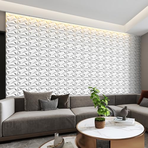 INMOZATA 3D Wall Panels, Diamond Textured PVC Accent Wall Panels - color: A_White