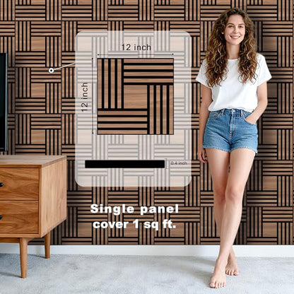 WoveN SounD Acoustic Wall Panels, Teak, 16 Pack, 12x12 in - color: Metre, Teak, 16 Pack