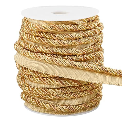 WADORN 13.67 Yards Twist Lip Cord Trim, 5/8 Inch Polyester Upholstery Trim Cord Rope Ribbon Basic Handmade Cord Trim for Costume DIY Crafts Decoration Upholstery Curtain Tieback, Gold